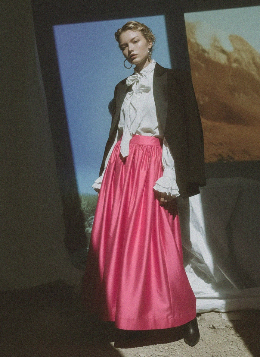 Vibrant Pink Maxi Skirt with Full Silhouette photo 3