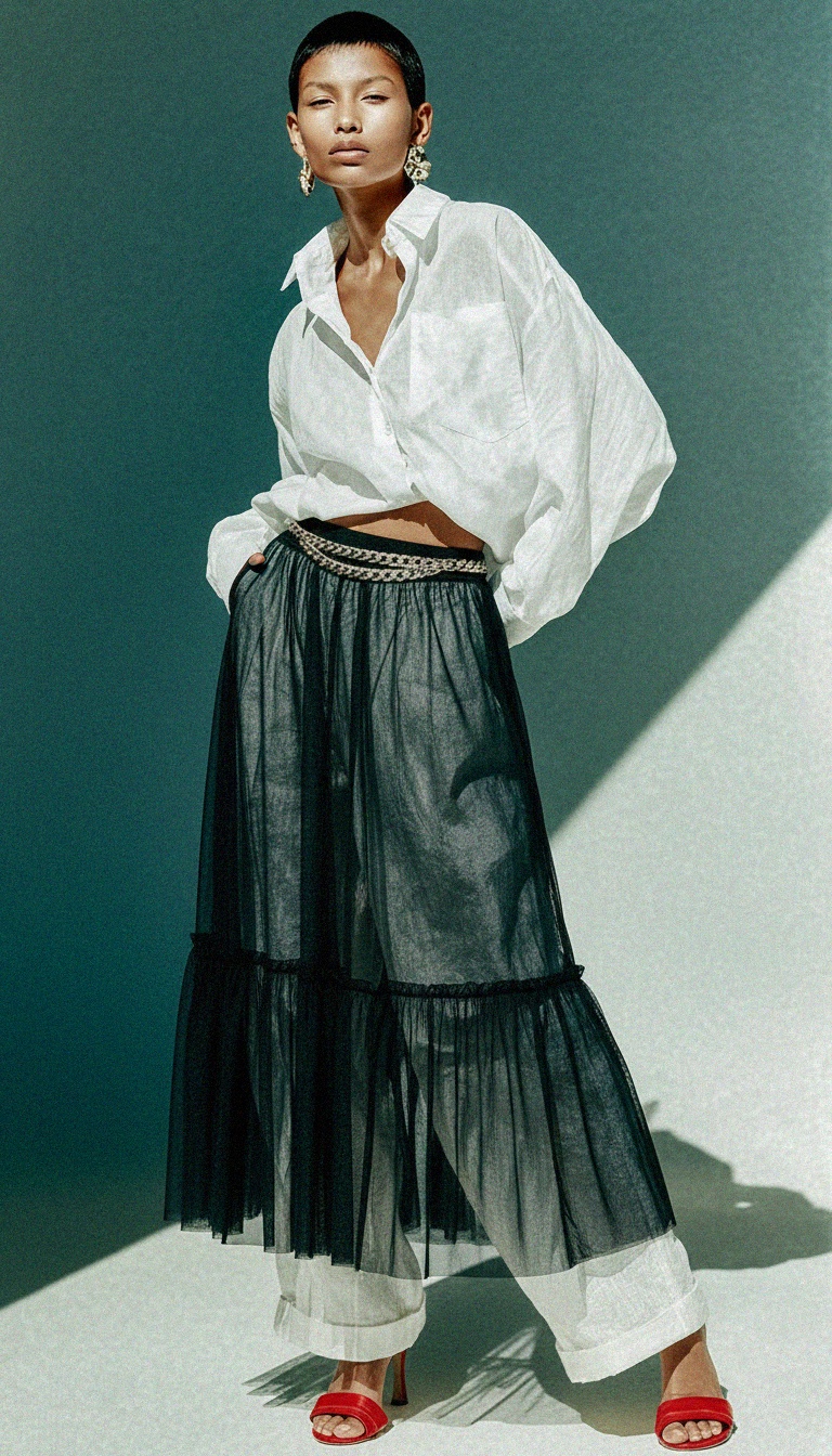 Black Sheer Maxi Skirt with Ruffled Trim photo 3