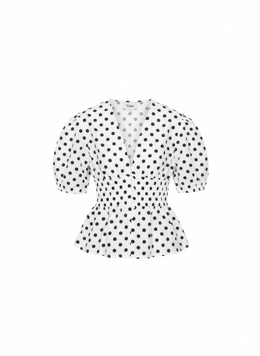 Chic Polka Dot V-Neck Peplum Blouse photo 1