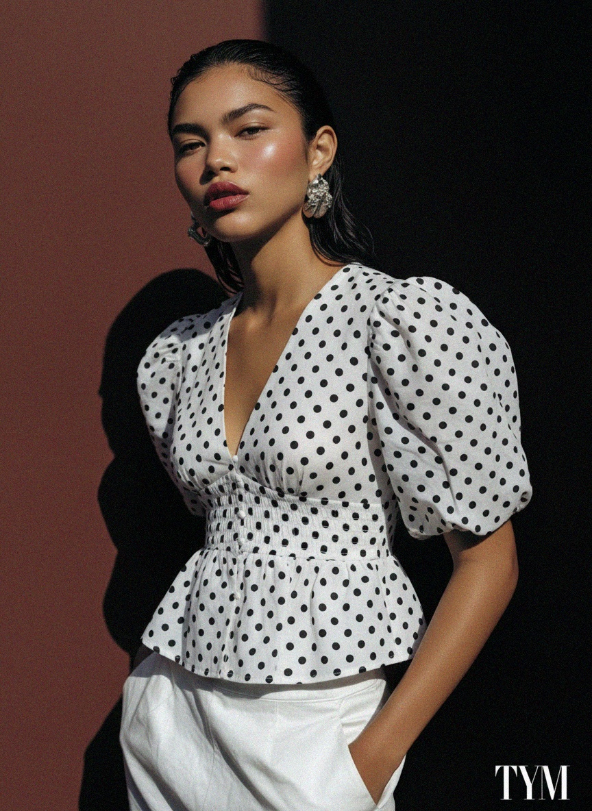 Chic Polka Dot V-Neck Peplum Blouse photo 3