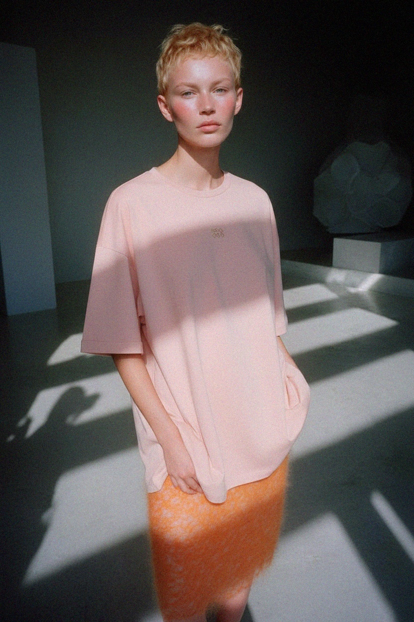 Oversize Pink T-shirt with Subtle Logo Detail photo 3