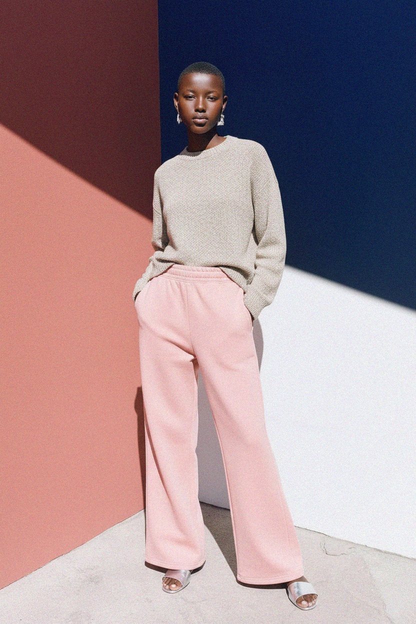 Comfortable Pink Wide-Leg Sweatpants photo 2