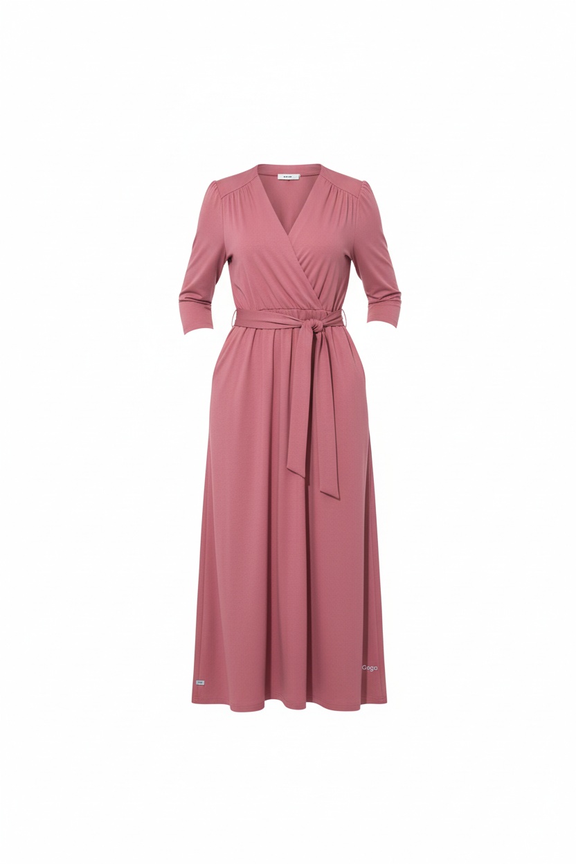 Elegant Pink Tie-Waist Maxi Dress with Pockets photo 1