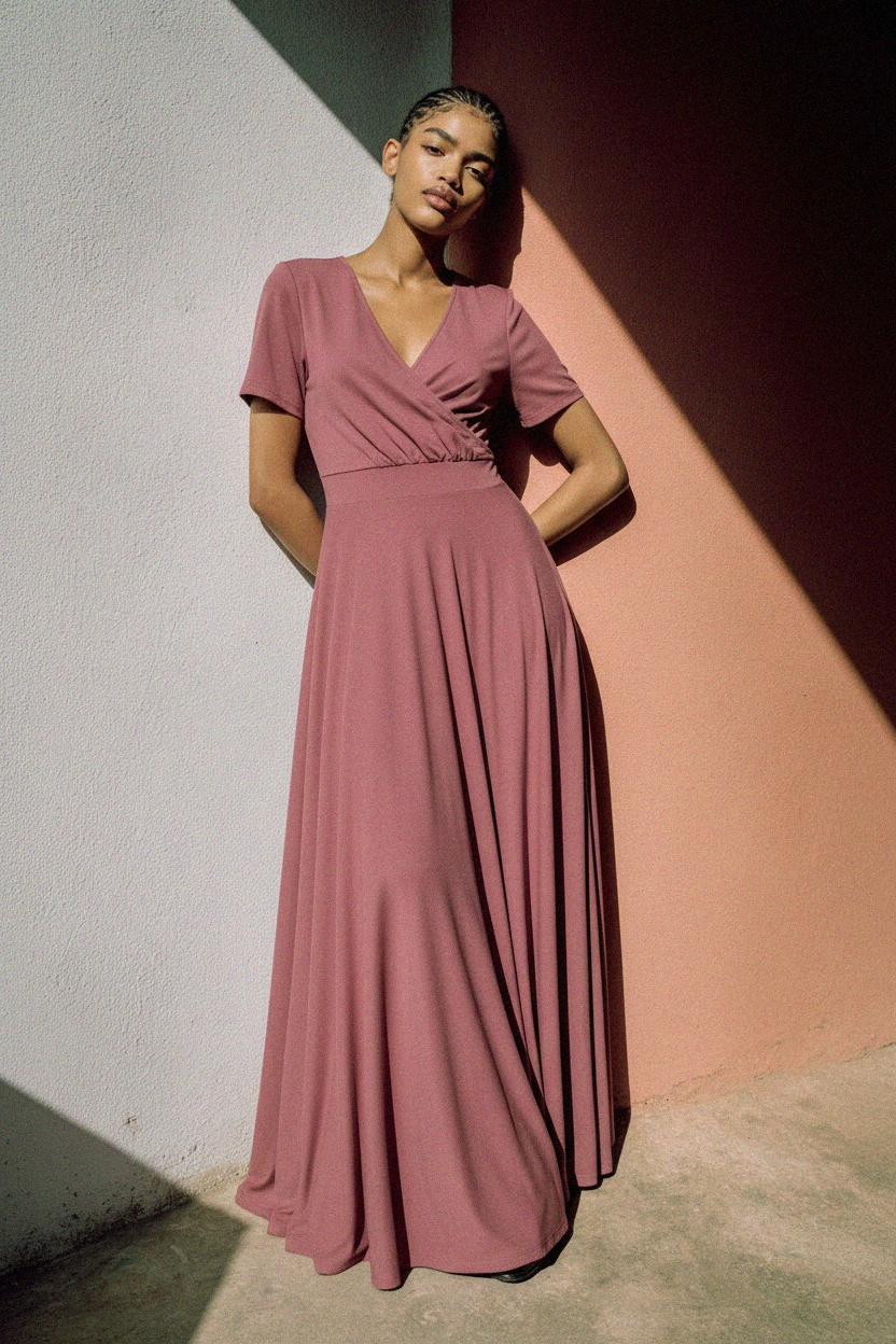 Elegant V-Neck Maxi Dress with Flowy Skirt photo 3