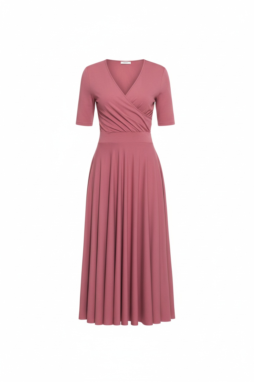 Dusty Rose Midi Wrap Dress with Pleated Skirt photo 1