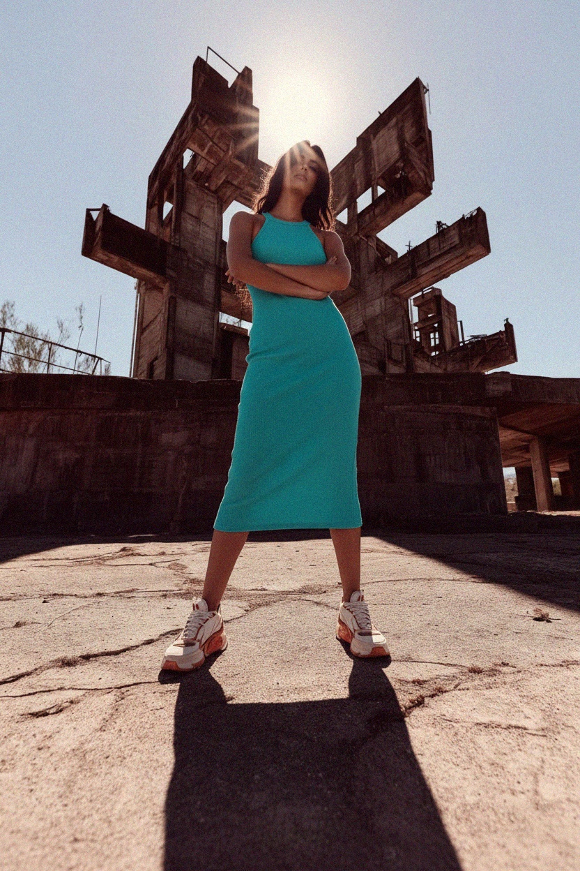 Aqua Ribbed Halter Neck Midi Dress photo 3