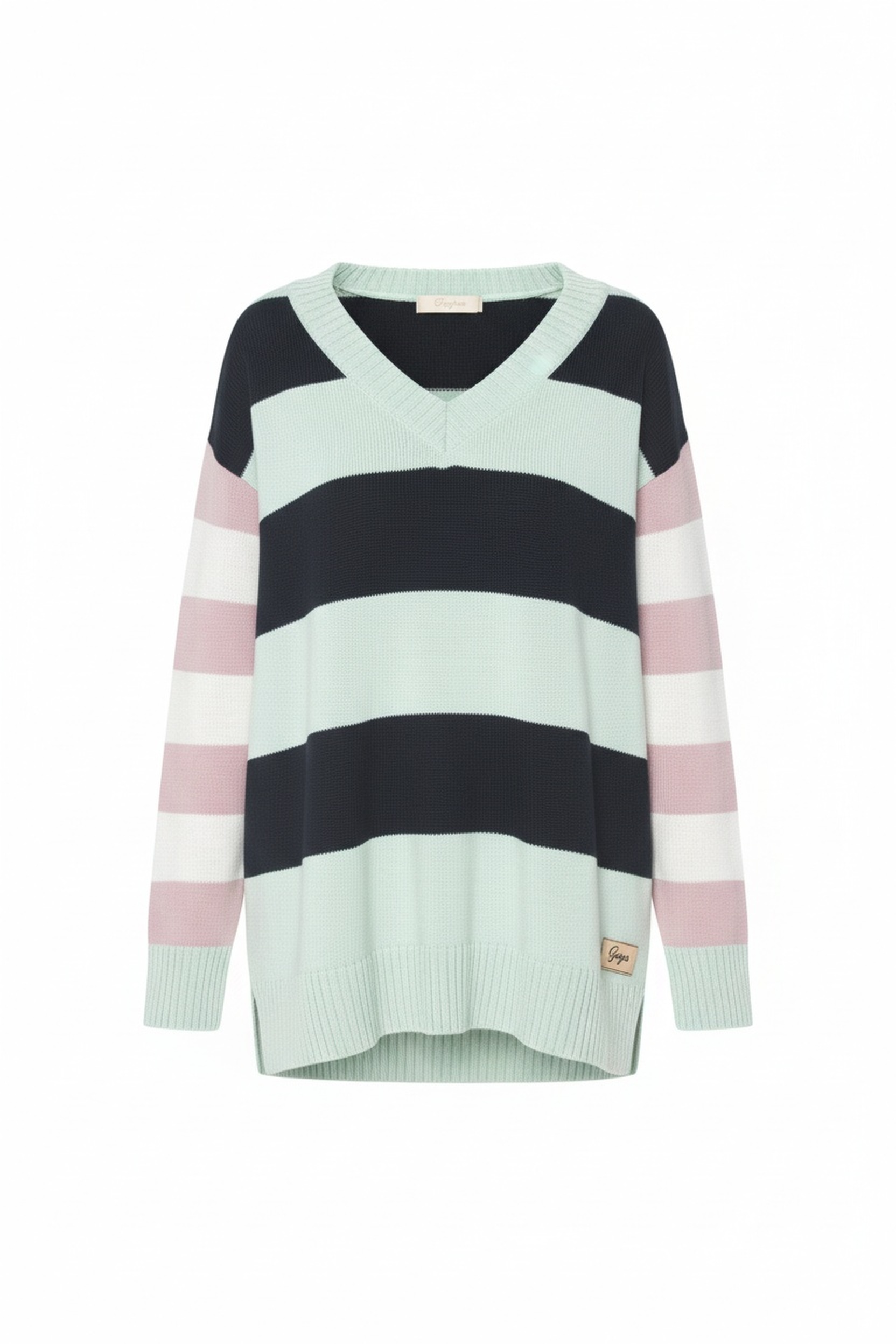 Striped V-Neck Knit Sweater with Relaxed Fit photo 1