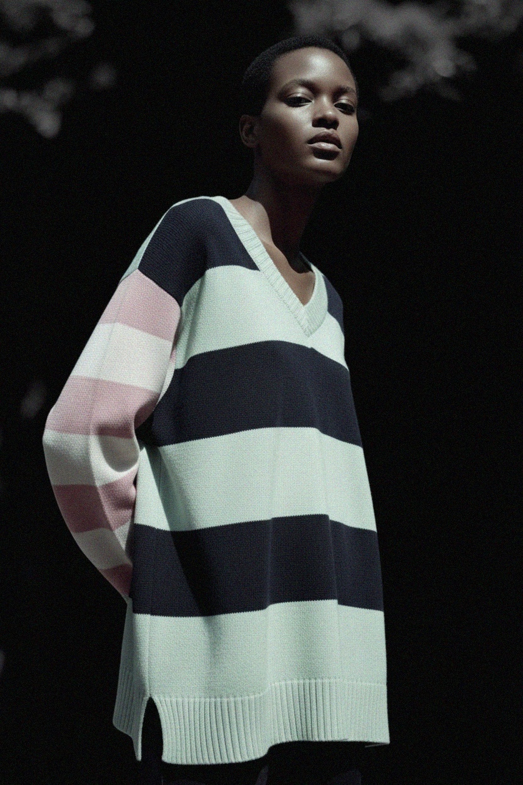 Striped V-Neck Knit Sweater with Relaxed Fit photo 2