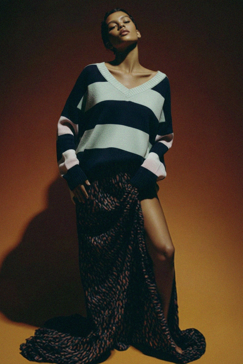 Striped V-Neck Knit Sweater with Relaxed Fit photo 4