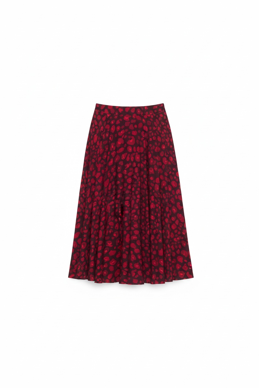 Vibrant Red Patterned Midi Skirt photo 1