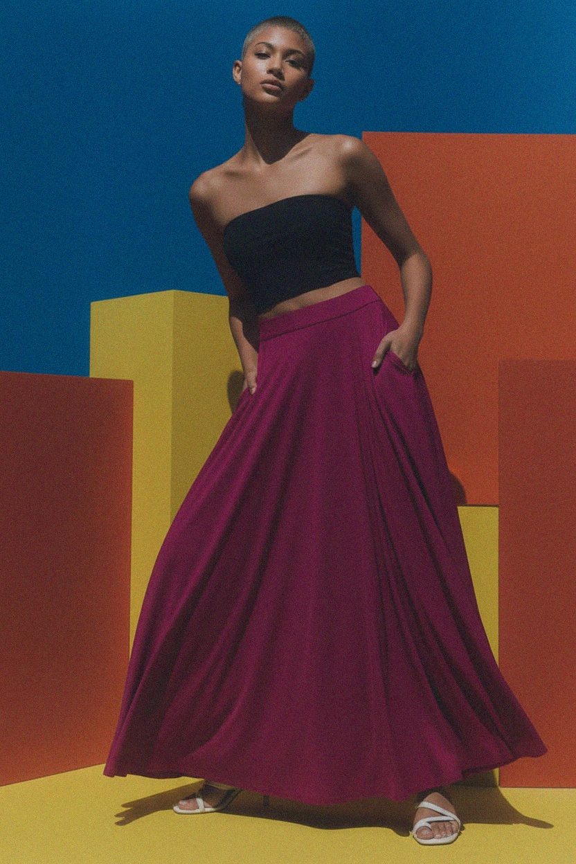 Flowing Magenta Maxi Skirt with Pockets photo 2