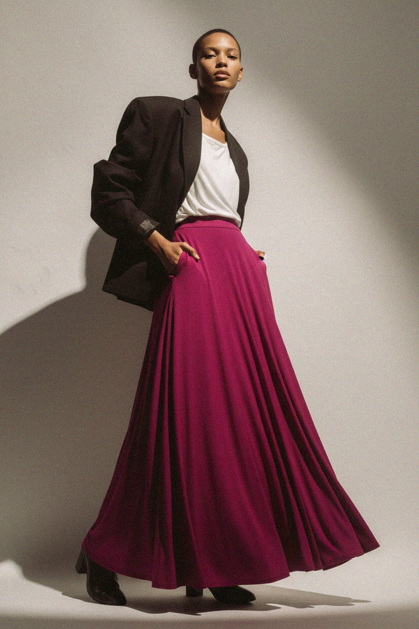 Flowing Magenta Maxi Skirt with Pockets photo 3