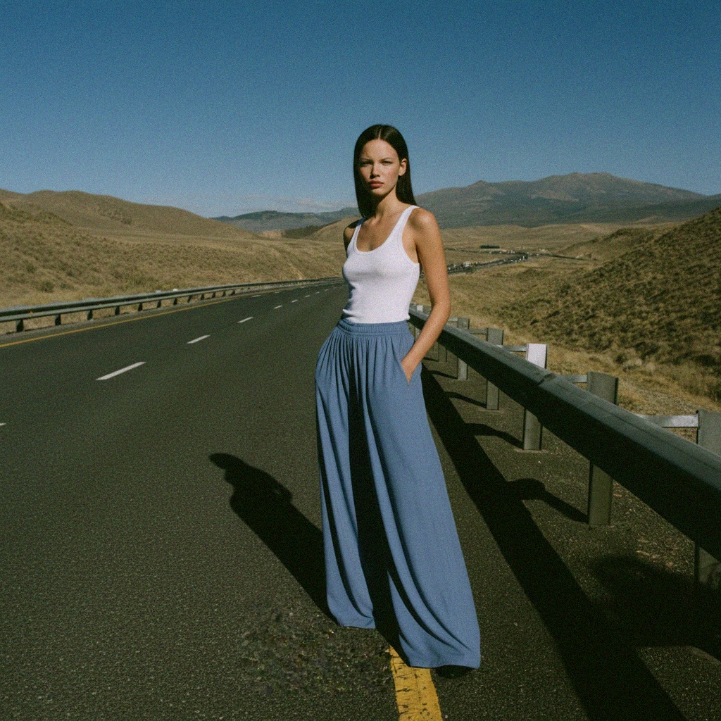 Blue Flowy Wide-Leg Palazzo Pants photo 3