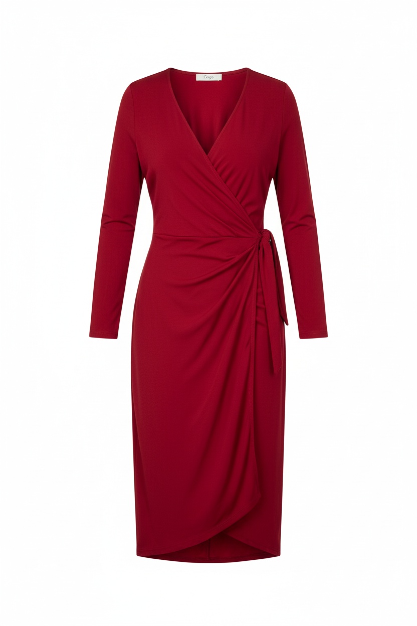 Elegant Red Wrap Midi Dress photo 1