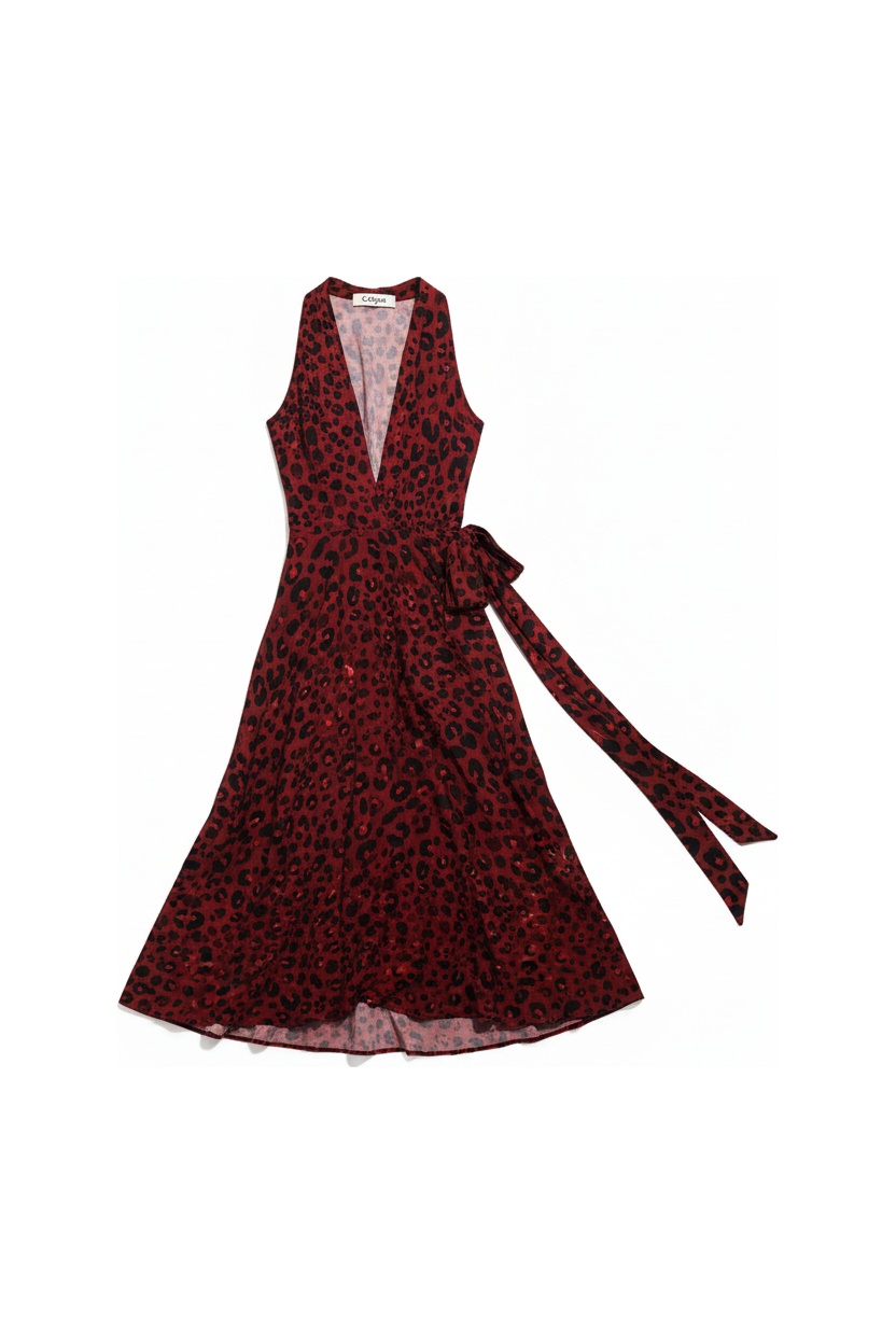 Red Leopard Print Midi Halter Dress photo 1