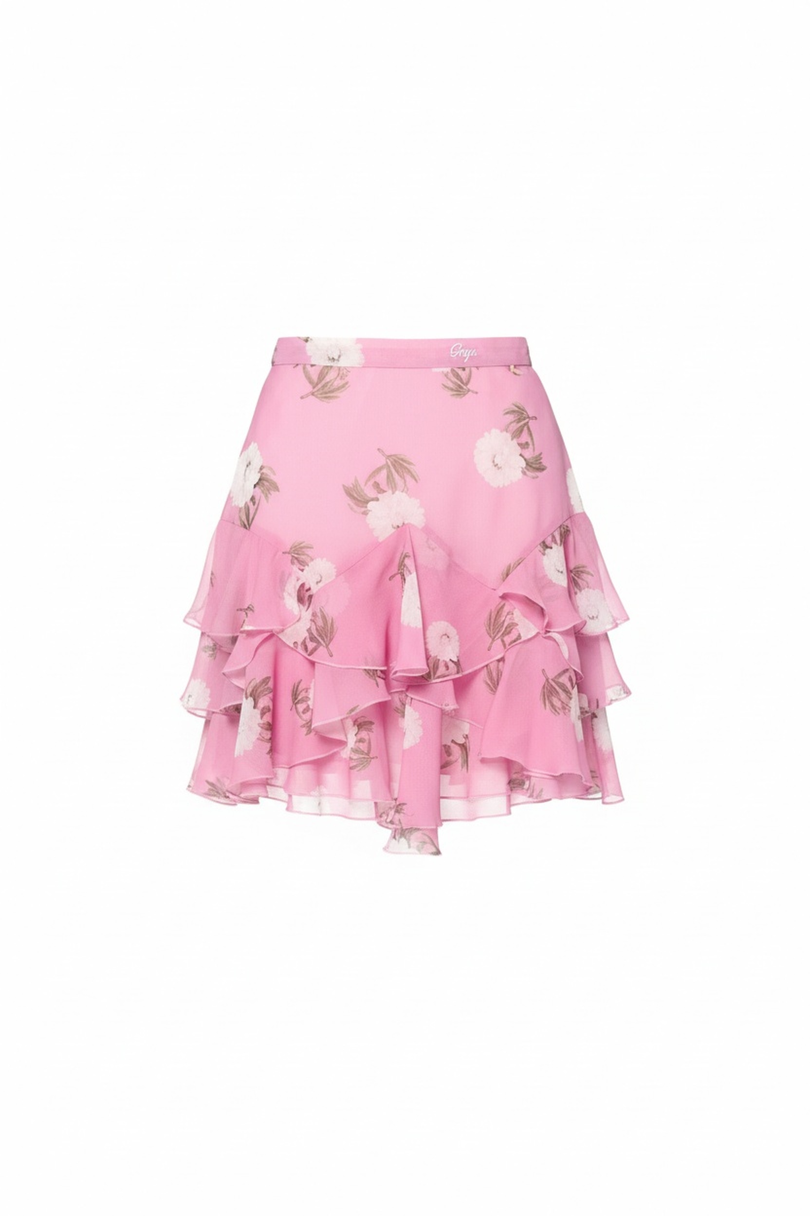 Pink Floral Tiered Ruffle Mini Skirt photo 1
