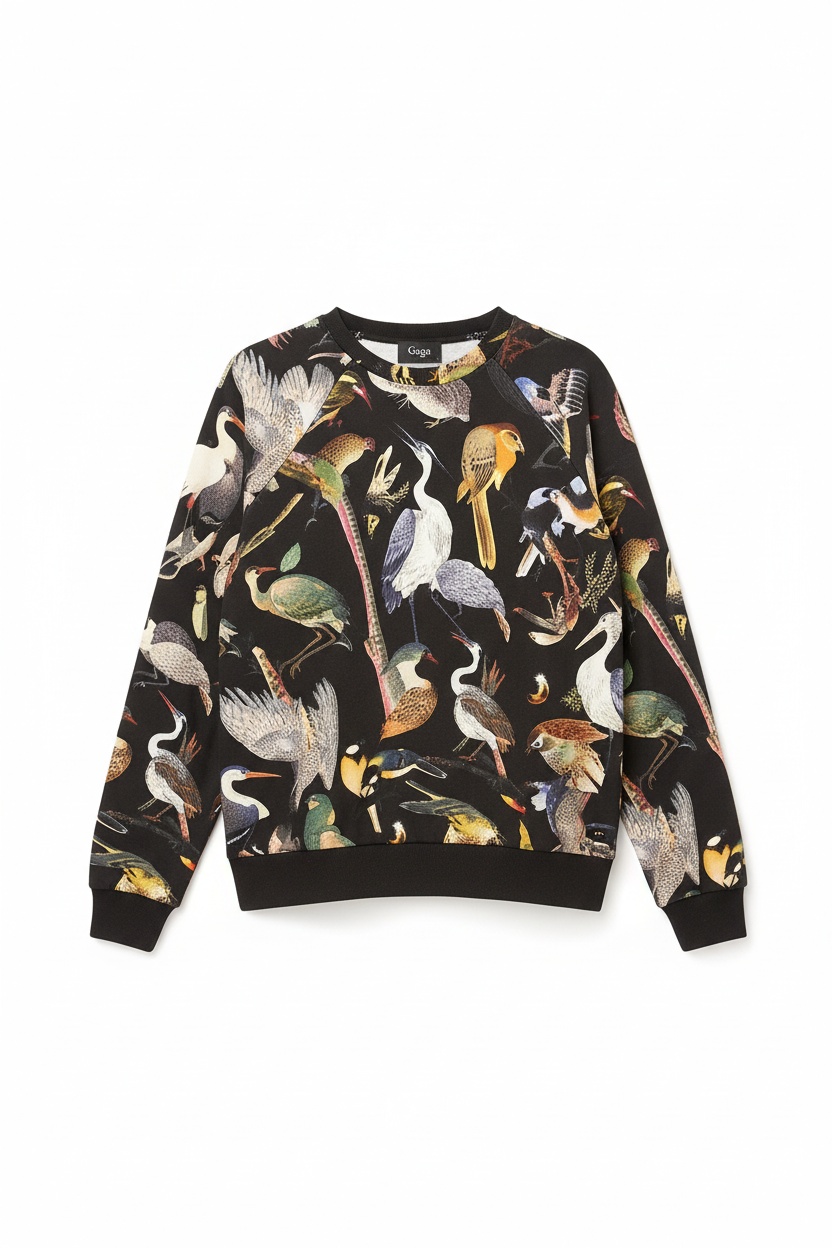 Vibrant Bird Print Black Sweatshirt photo 1