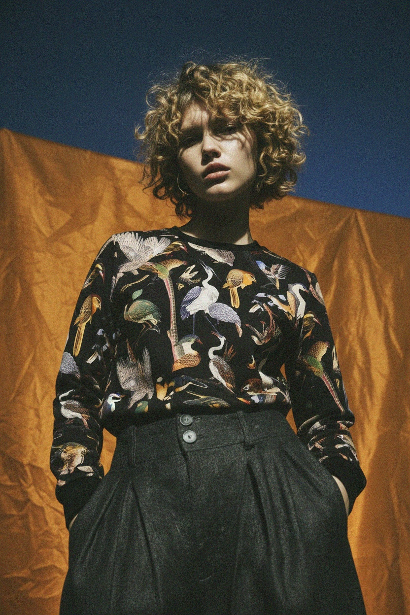 Vibrant Bird Print Black Sweatshirt photo 2