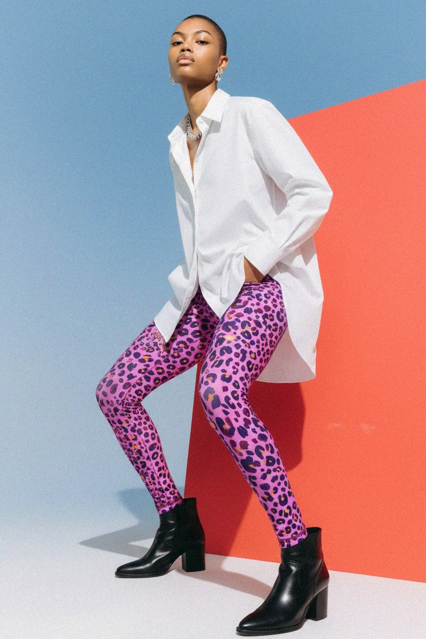 Vibrant Pink Leopard Print Activewear Leggings photo 2