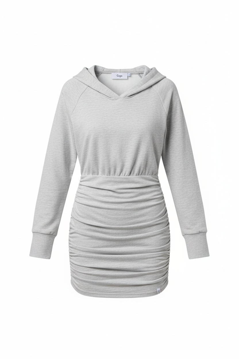 Grey Ruched Hooded Mini Dress photo 1
