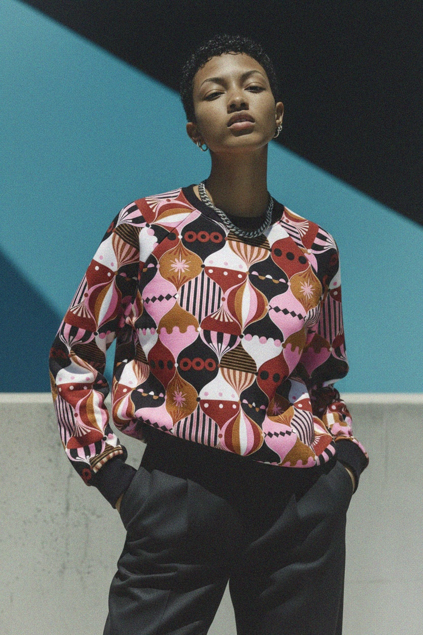 Abstract Pattern Crew Neck Sweatshirt photo 2