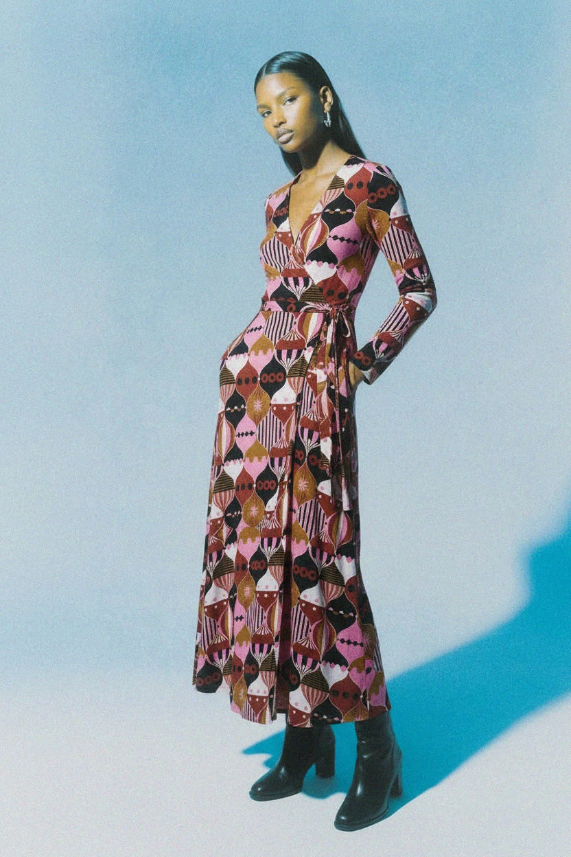 Vibrant Abstract Print Wrap Maxi Dress photo 2