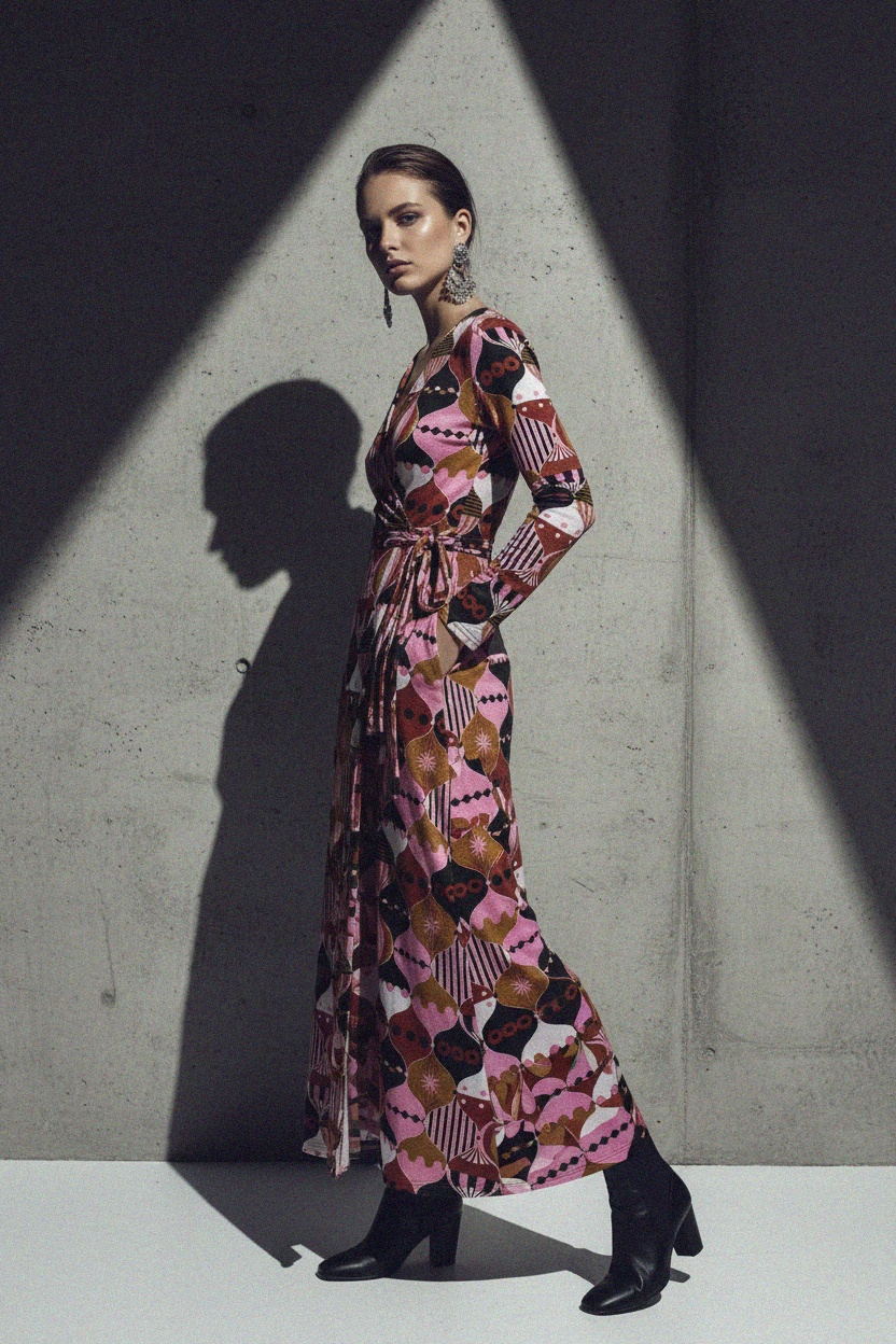 Vibrant Abstract Print Wrap Maxi Dress photo 3