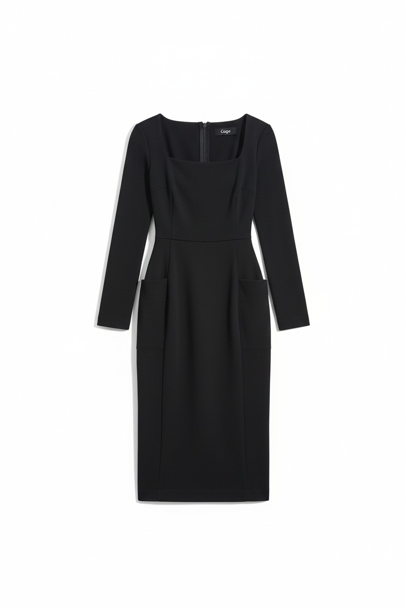 Elegant Black Midi Dress with Square Neck photo 1