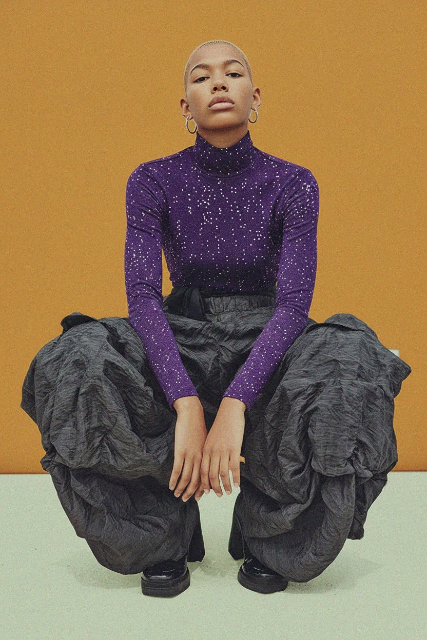 Purple Sparkle Dot Turtleneck Top photo 3