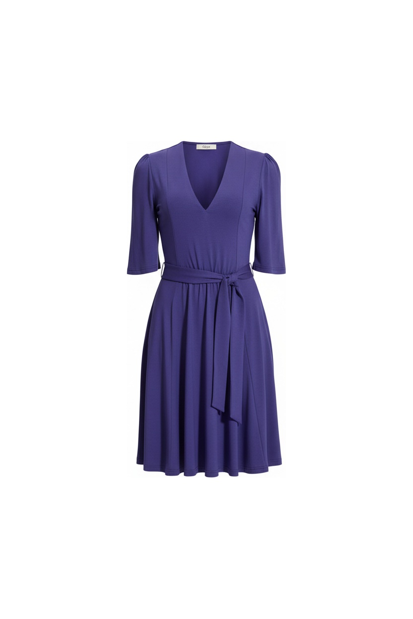 Purple V-Neck Mini Dress with Tie-Waist photo 1
