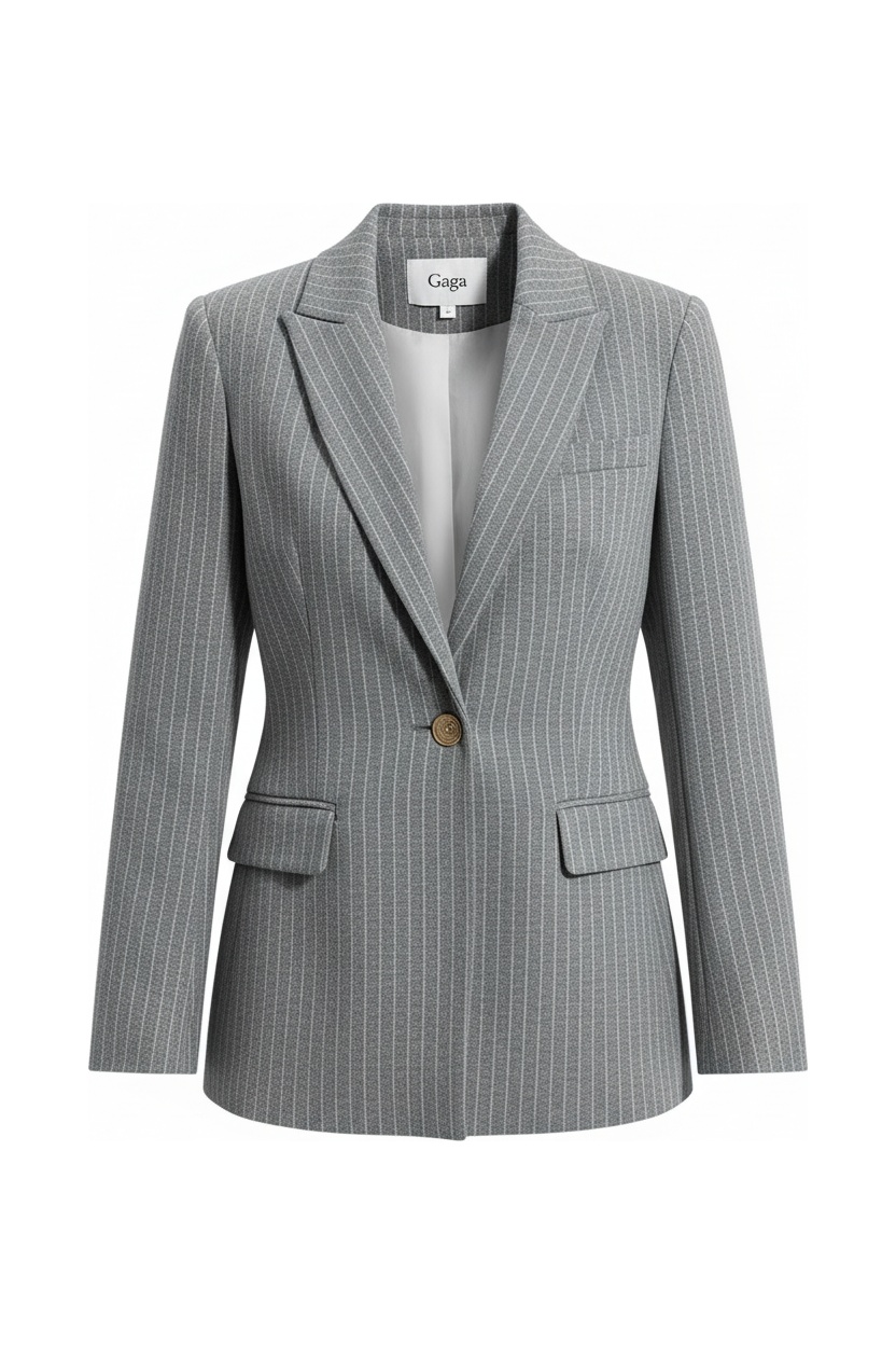 Classic Grey Pinstripe Blazer with Gold Buttons photo 1