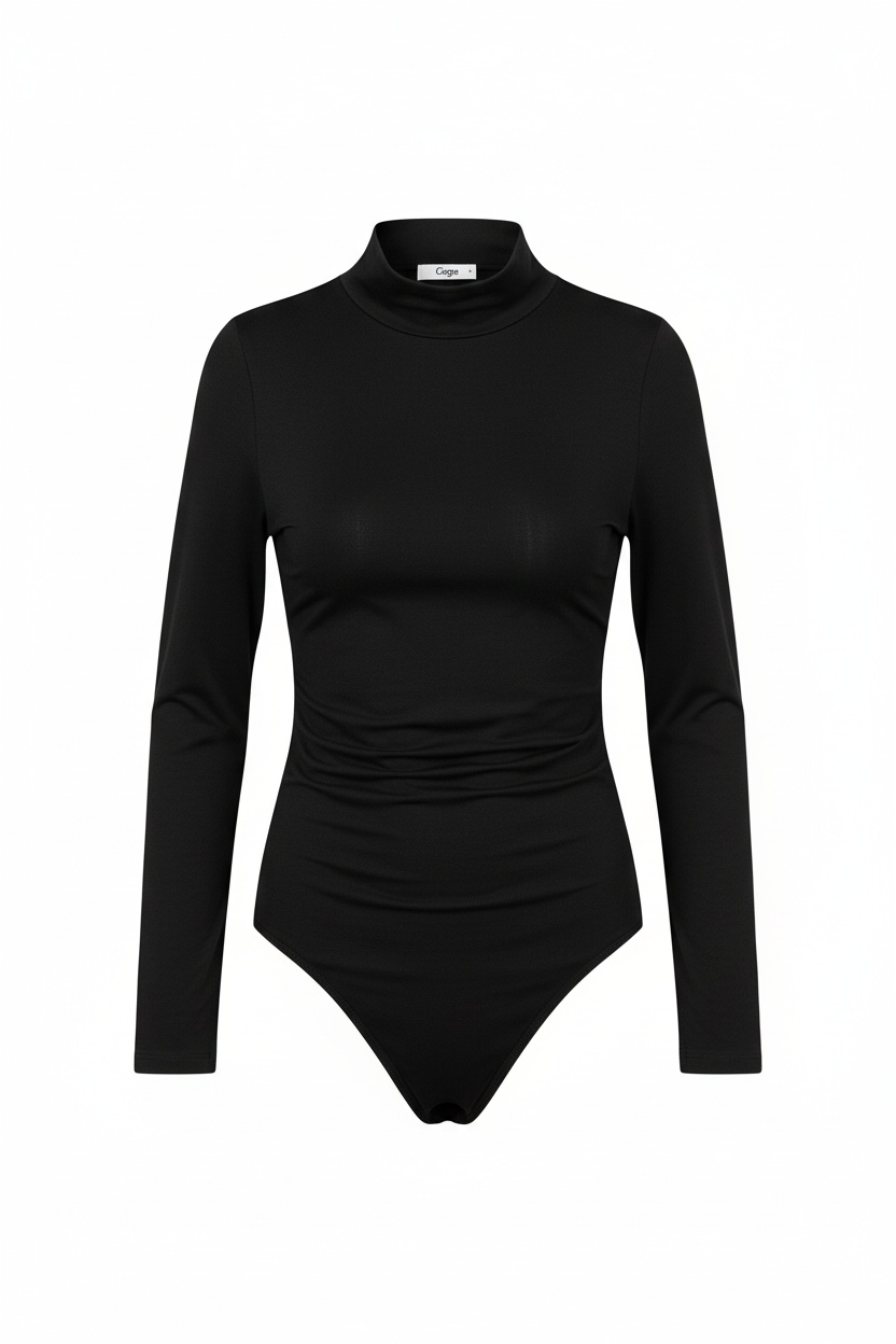 Sleek Black Long-Sleeve Turtleneck Bodysuit photo 1
