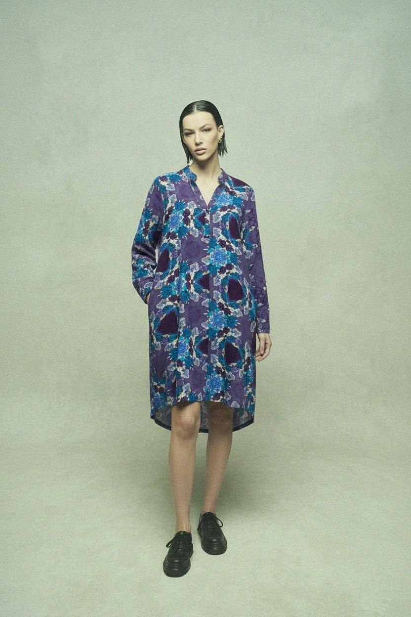 Abstract Floral Print Long Sleeve Mini Dress photo 3