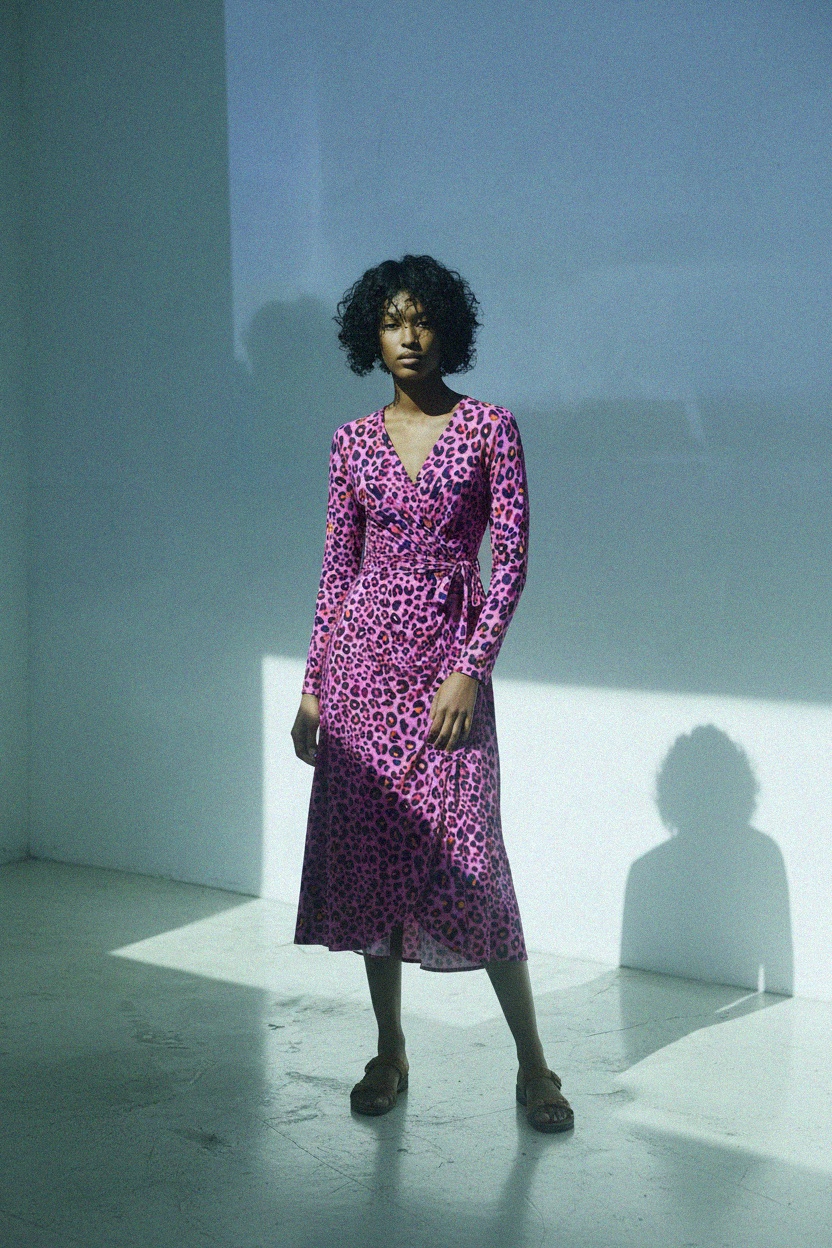 Purple Leopard Print Midi Wrap Dress photo 2