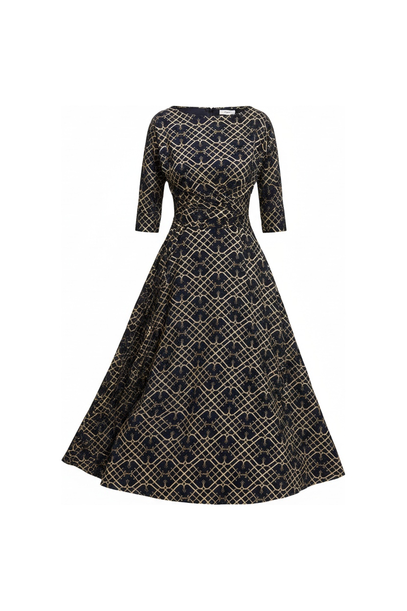 Midi Dress with Gold Geometric Pattern photo 1