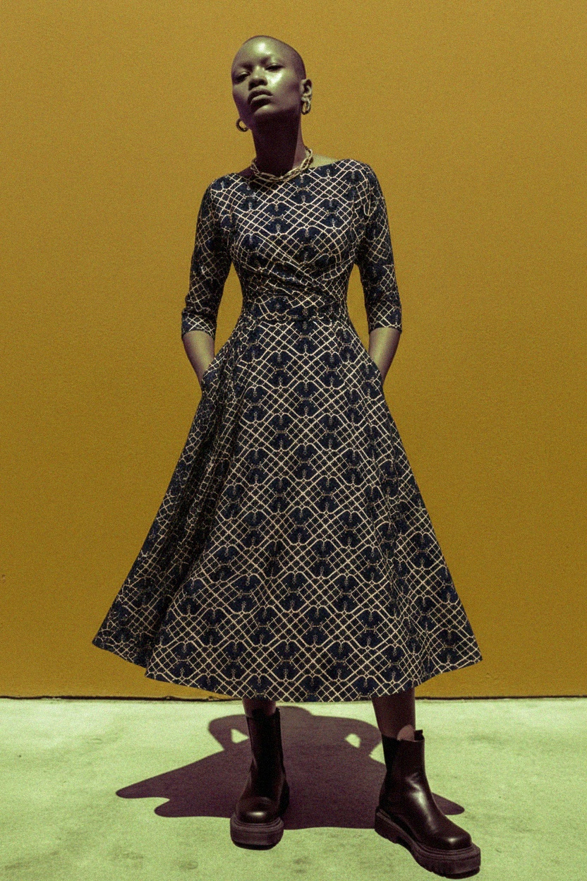 Midi Dress with Gold Geometric Pattern photo 2