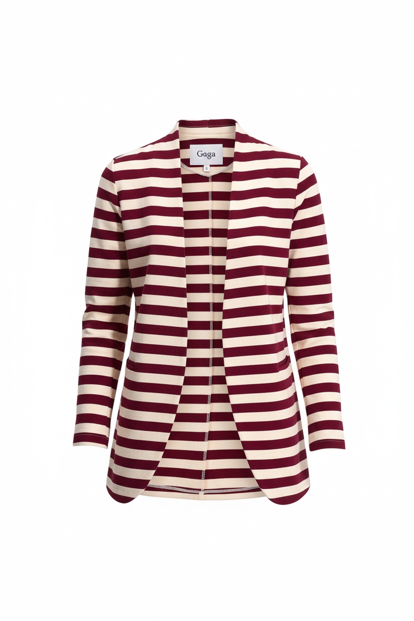 Red & Beige Striped Open-Front Blazer photo 1