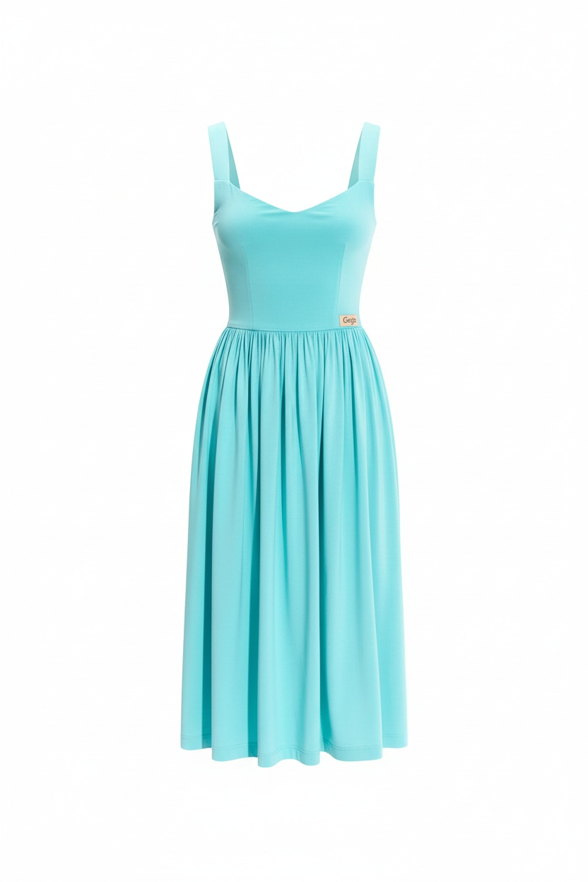 Elegant Aqua Midi Dress with Sweetheart Neckline photo 1