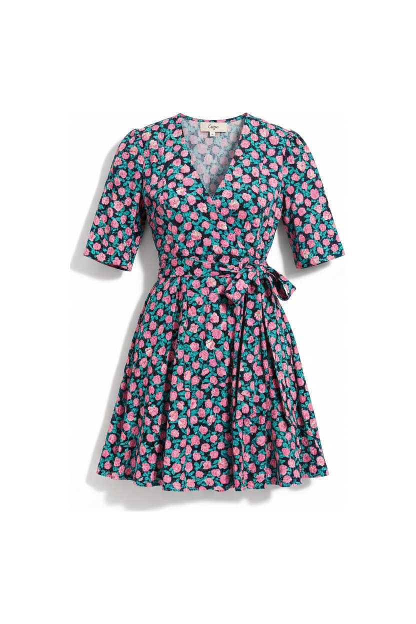 V-Neck Floral Print Mini Wrap Dress photo 1