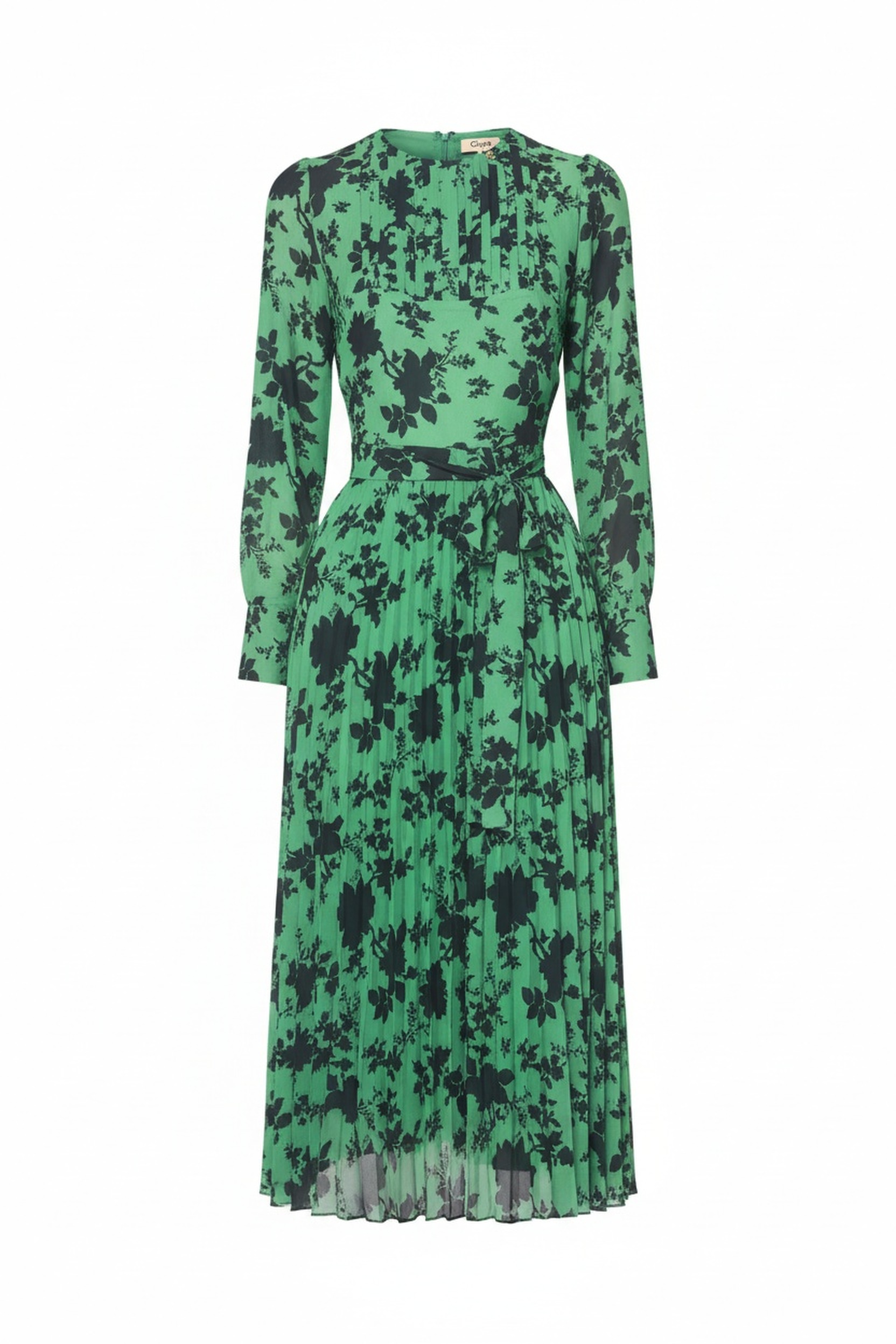 Green Floral Pleated Midi Dress photo 1