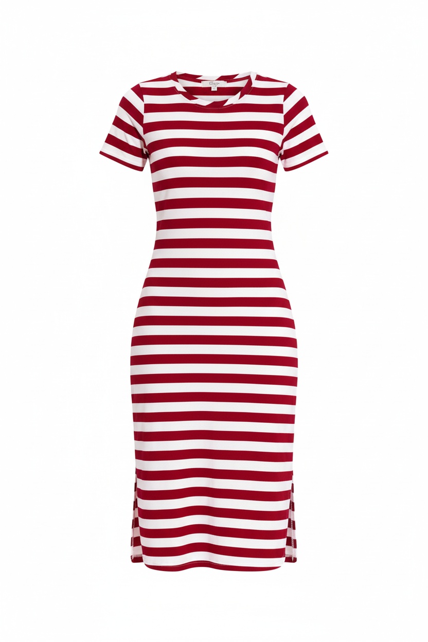 Red & White Striped Midi T-Shirt Dress photo 1