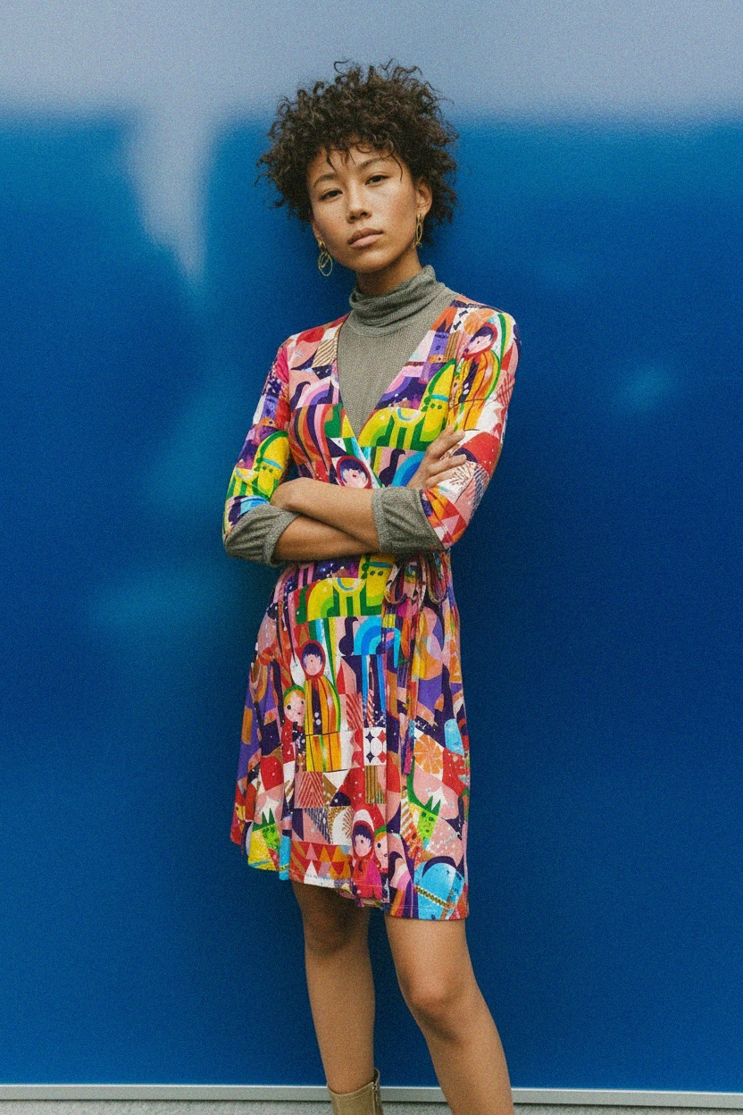 Vibrant Print Mini Wrap Dress photo 3