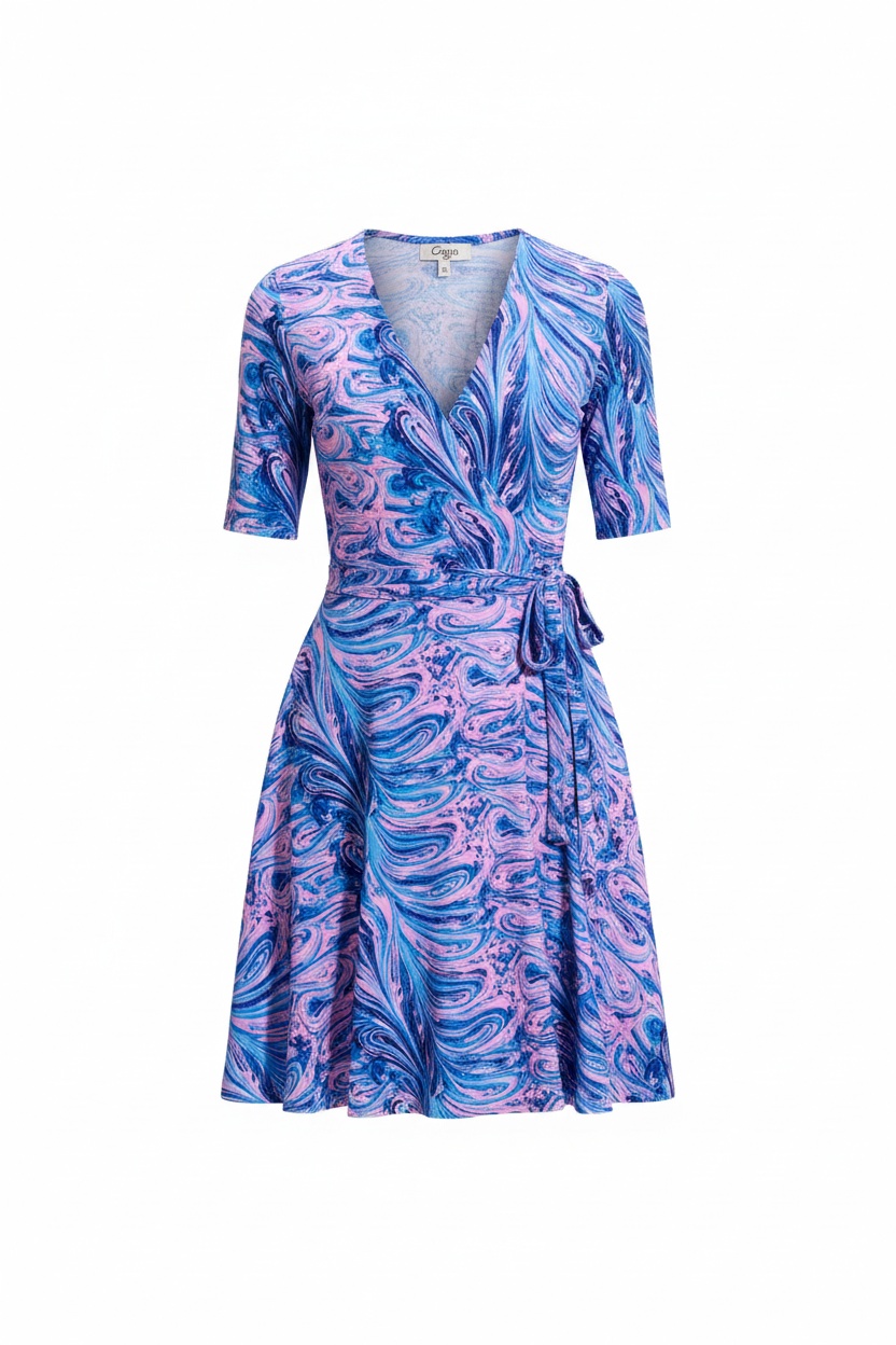 Vibrant Swirl Print Wrap Mini Dress photo 1
