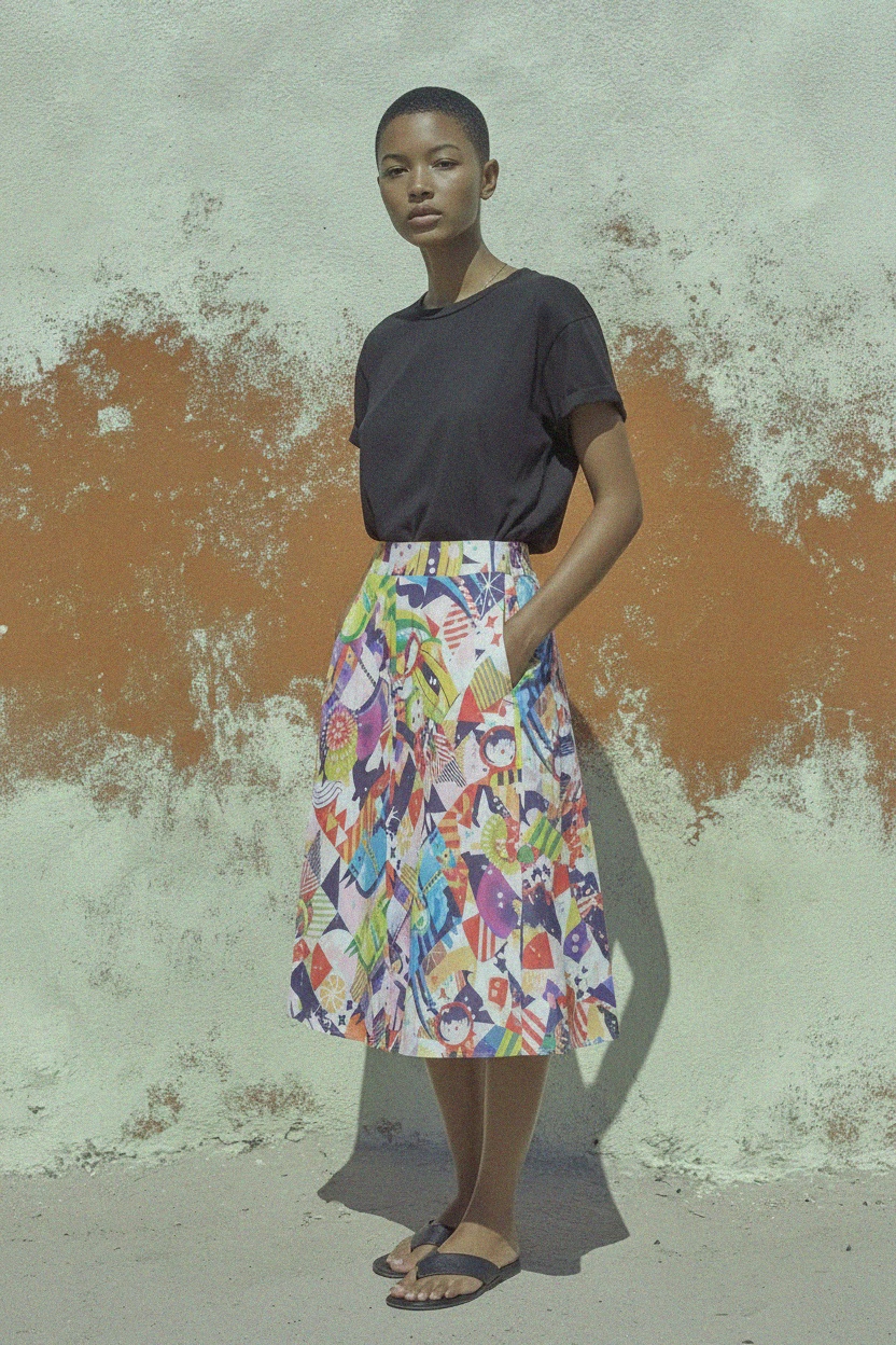 Vibrant Multi-Color Midi Skirt with Abstract Print photo 2