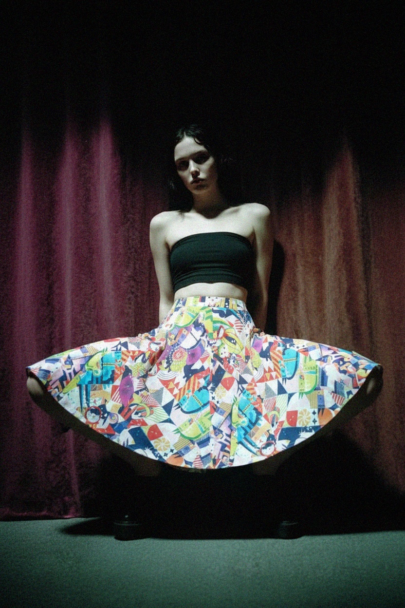 Vibrant Multi-Color Midi Skirt with Abstract Print photo 3