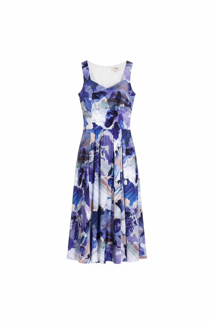 Abstract Watercolor Print Midi Dress photo 1