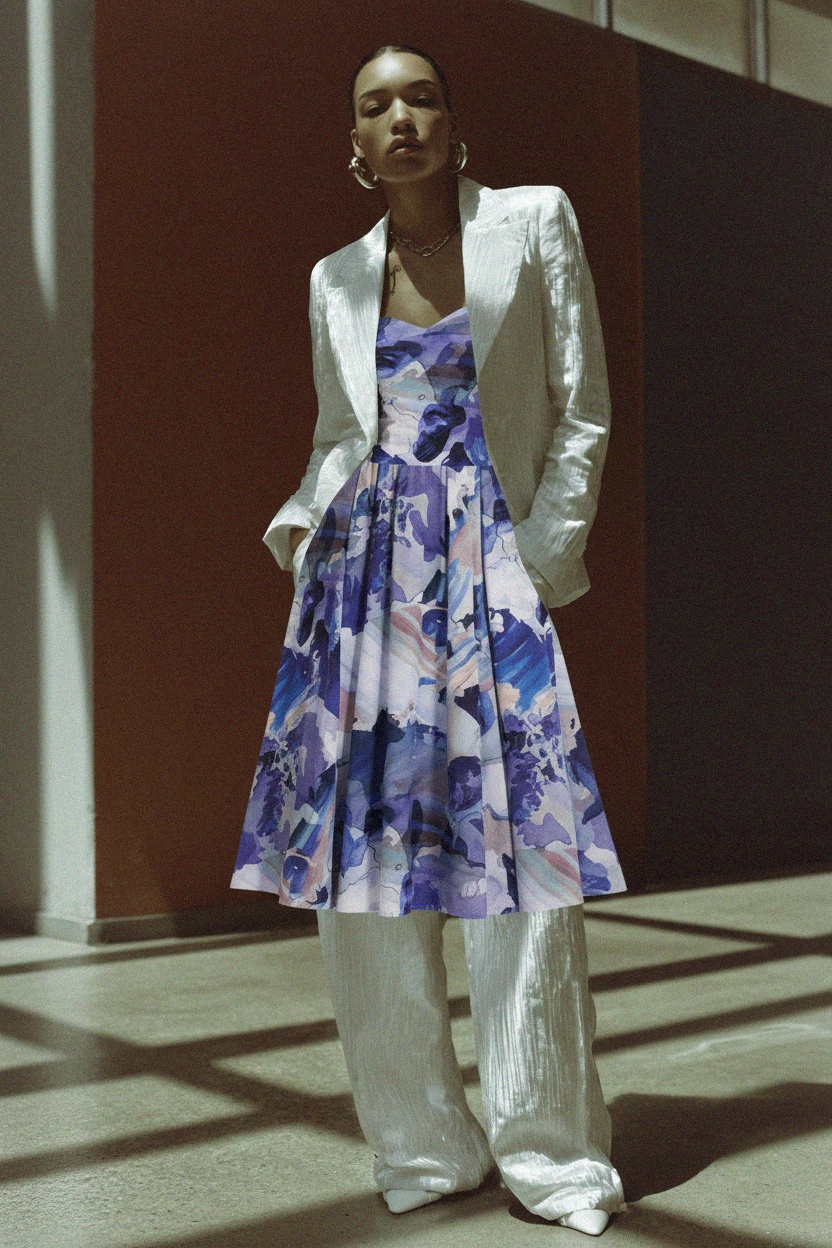 Abstract Watercolor Print Midi Dress photo 3