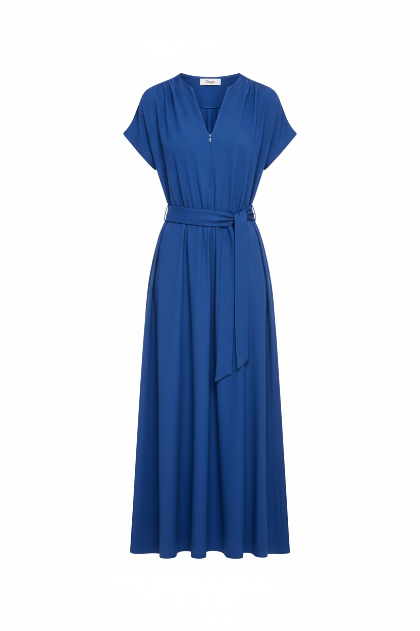 Elegant Blue Maxi Dress with Tie Waist photo 1