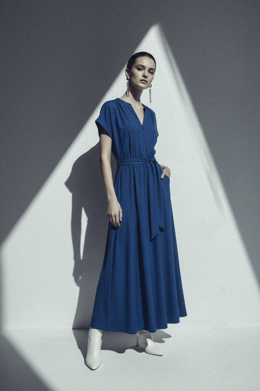 Elegant Blue Maxi Dress with Tie Waist photo 3