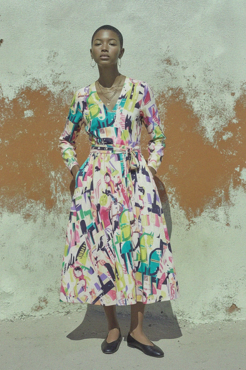 Vibrant Abstract Print Midi Dress photo 2